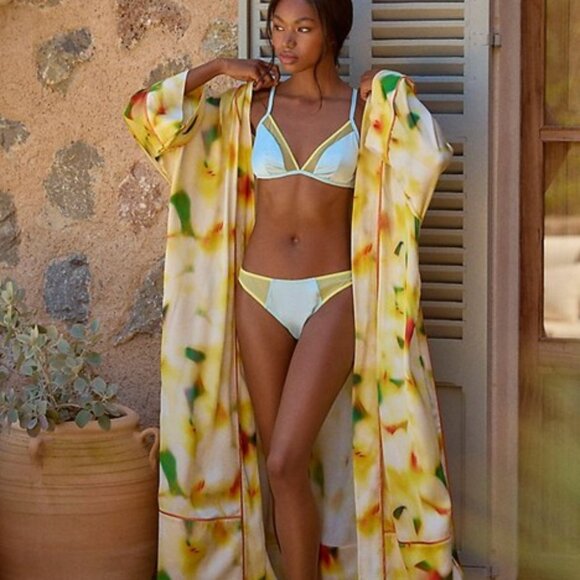 New Anthropologie LyreBird Satin Maxi Robe - Picture 1 of 4